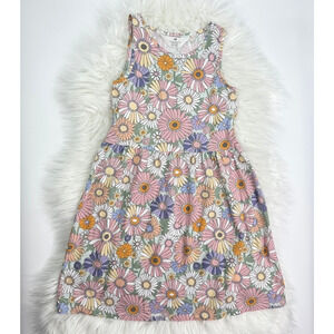 H&M Dress Girls Sz 8/10 Floral Daisy Print Pastel Pink White Green Soft Cotton‎